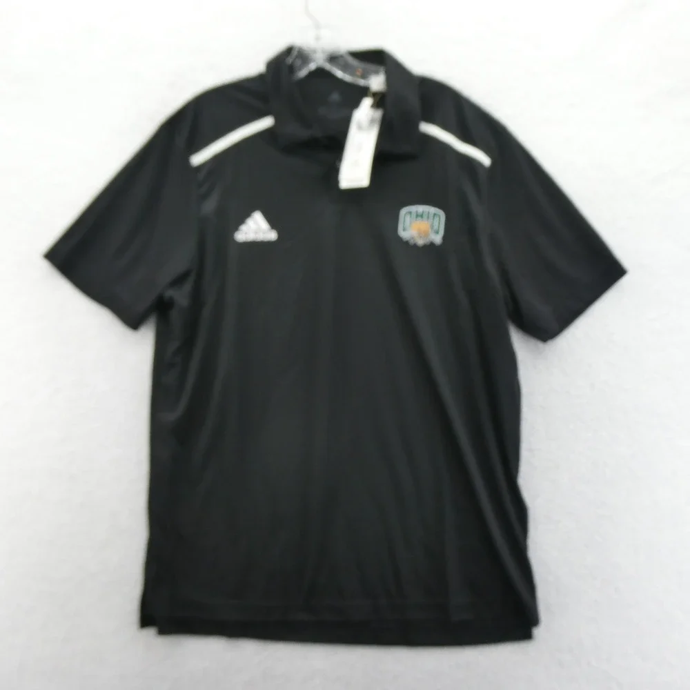 Adidas Shirt Mens Large‎ Ohio Bobcats NCAA Polo Black Aeroready Short Sleeve